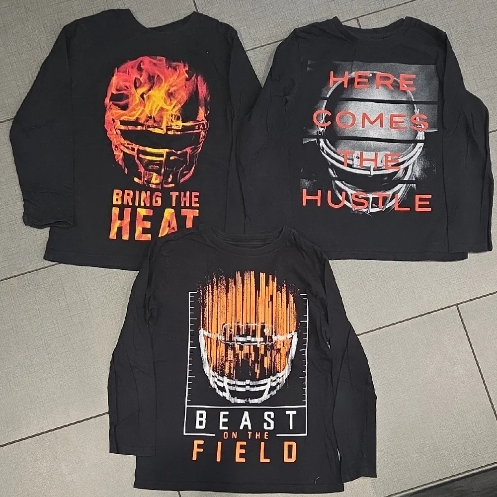 The Children's Place Black Long Sleeve Tees with Football Graphics